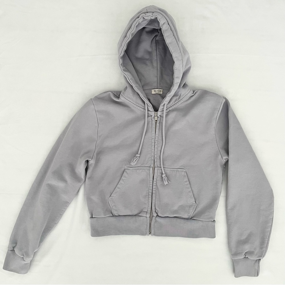 John Galt Brandy Melville Cropped Hoodie Light Blue Gray Zip Up One Size Preppy